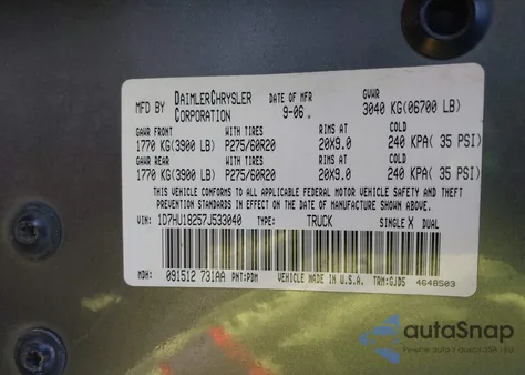 2007 Dodge Ram 1500 Laramie z USA, uszkodzony, nr VIN 1D7HU18257J533040